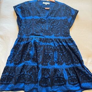 ZARA royal blue embroidered mini dress womens